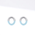Minimalist 925 sterling silver round stud earrings with light blue enamel finish - 925 Silver / Blue Circle Stud Earrings