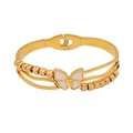 Gold stainless steel bangle with white shell butterfly and tree of life details - Butterfly Beads Style (1#)