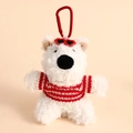 Plush white bear keychain with red striped sweater and heart sunglasses - Red/White Plaid Westie Plush