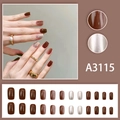 Short brown gradient press-on nails with 24 mocha resin tips in squoval shape - Gradient Coffee Glue Style (A3115)
