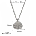 Silver shell pendant necklace in stainless steel with twisted rope chain design - Silver Shell Pendant Rope Chain Necklace (TN3383-S)