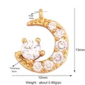 Miniature gold-plated copper crescent moon charm with sparkling inlaid white zircons - Moon & Star Pendant / M603046-Gold