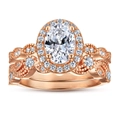 Elegant rose gold oval zircon ring set with halo pave and twisted diamond band - US Size 5 / Oval Halo Ring Set (TL-240) / Rose Gold