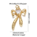 Golden bow pendant with heart-shaped cubic zirconia, 28mm copper jewelry accessory - YSN009-03 Gold Heart Zircon Bow