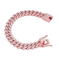 Rose gold 13.8mm Cuban link necklace with iced-out rhombic diamond paving and box clasp - 18cm (7inch) / Rose Gold