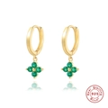 S925 sterling silver hoop earrings with gold plating and green gemstone pendants - Gold with Green Zirconia