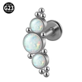 G23 titanium labret stud with curved triple opal stones and internal threading - G23 Titanium 1.2*6mm
