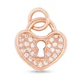 Mini rose gold heart lock pendant with white pavé zircons and double hanging rings - Rose Gold Heart Lock / Bright Yellow