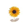 Elegant sunflower brooch featuring matte yellow petals and gold leaf with clear crystals - X0306 Sunflower
