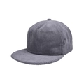 Detailansicht der graublauen Cord-Textur und Nähte auf der Flat Brim Baseballkappe - Nur Mütze / Grau