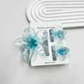 Blue gradient flower hair claw clip set featuring three glittery plumeria clips - Snowflake-patterned Frangipani Blue Set (including Card)