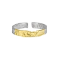 Dreiteiliges S925 Sterlingsilber Ring-Set mit gold-silberner Hammerschlag-Struktur - Einstellbar Offen / Mittel Zweifarbig Silber Gold (JA818)