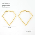 Golden 18K gold plated stainless steel geometric rhombus hoop earrings in 66mm size - Gold 60*67mm / 18K Gold