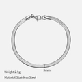Bracciale a catena piatta a serpente da 3 mm in acciaio inossidabile argento - 3mm-19cm / Color Acciaio