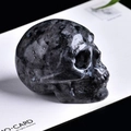Hand-carved labradorite skull figurine with unique natural dark mineral textures - Black Flash/Labradorite Skull-1.5 Inches