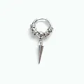 Silver punk hoop earring with vintage engraved beads and smooth spike charm pendant - Dragon Long Spike / Earring (Pierced) / Steel