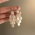 Close-up of elegant white shell teardrop tassel earrings with silver hooks for beach style - 7# Ear Hook - White Teardrop Shell Style