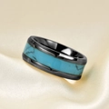 8mm black stainless steel ring with turquoise inlay and brushed finish for men and women - US 6 / Black