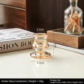 Amber European vintage crystal glass candle holder with 6cm height and 5.5cm base - Double Ring Column Holder - Amber