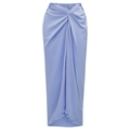 Elegant light blue satin midi skirt featuring a front twist knot and draped detail - One Size / Sarong