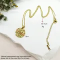 18K gold plated textured round pendant necklace in stainless steel with dimensions - Hammered Disc Style