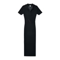 Elegant black knit bodycon maxi dress with hollow-out pattern and polo collar detail - One Size / Black