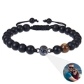 Personalisiertes Foto-Projektionsarmband mit mattschwarzen Perlen und Tigerauge-Stein - 8MM Tigerauge + Mattstein (Benutzerdefiniertes Foto)