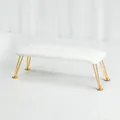 Minimalist manicure footstool with white leather cushion and elegant gold metal legs - Pearl White (Round Pad Gold Wire Legs)