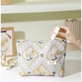 Tragbare Make-up-Tasche mit Blumen-Jacquard-Muster und H&R BAG-Logo für Lippenstifte - Graugrün Groß