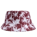 Unisex burgundy bucket hat with white palm tree print for summer sun protection - Adult / Burgundy