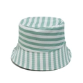 Detail view of green and white striped cotton fabric and stitching on a bucket sun hat - M(56-58cm) / Green and White Striped