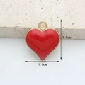 Red heart enamel charm pendant in gold metal frame with 1.9cm by 1.6cm dimensions - Solid Red Heart