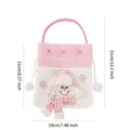 White corduroy Christmas gift bag with pink handles and 3D snowman design, 19x31cm - Pink White Patchwork Apple Bag Snowman