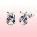 S925 sterling silver spider stud earrings featuring vibrant colorful zircon stones - 925 Silver / Ladybug
