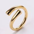 Polished golden stainless steel bypass ring with minimalist adjustable open design - US 6 / Gold Spiral Bypass Style (AML-016-009)