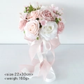 Ramo de novia artificial con rosas de seda rosa y blanca, cintas, de 22x30cm - Rosa