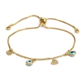 Bracciale bolo regolabile dorato con malocchio in smalto blu e ciondoli a cuore - Stile Malocchio e Cuore