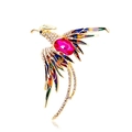 Elegant gold phoenix brooch with colorful enamel feathers and a pink oval gemstone - Pink Phoenix (YNCP8402 Pink)