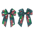 Détail de nœuds de Noël avec motifs verts du Père Noël et des arbres de fête - Imprimé Père Noël Camion / vert foncé