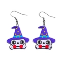 Detail van cartoon skelet oorbellen met paarse heksenhoeden en sterren voor Halloween - Tovernaarshoed Skelet Stijl (X294)