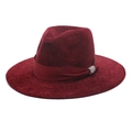 Classic burgundy chenille fedora hat with wide brim and decorative rhinestone buckle - M (56-58cm) / Burgundy