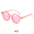 Kids round frame sunglasses in translucent pink matte finish with solid pink lenses - Frosted Transparent Pink Lens