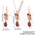 Parure de bijoux en or rose avec strass multicolores incluant collier et boucles d'oreilles - Style Forme d'Oeil à Plusieurs Rangs (KSS00022SETS)