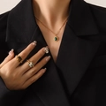 Vintage gold jewelry set featuring green stone necklace and two square gem rings - 39+5cm / Gold Turquoise Style Necklace