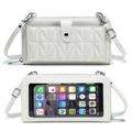 Cream leather touchscreen phone crossbody bag with geometric quilting and silver hardware - White