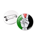 Set of two round Palestine flag pins with peace hand gesture and silver pin back detail - Silver-11 (V Hand)