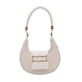 Witte hobo handtas met krokodillenpatroon en een elegante goudkleurige metalen gesp - Wit