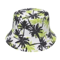 Unisex tropical bucket hat with neon palm tree prints for outdoor summer sun protection - Black and Green Palm Tree (3)