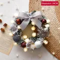 50cm artificial Christmas wreath with gray bow, red balls, and warm LED fairy lights - 50CM Flocked Grey Wreath With LED
