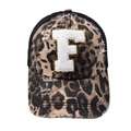 Distressed leopard print baseball cap featuring white F letter patch and mesh back - Letter F (Black Leopard)